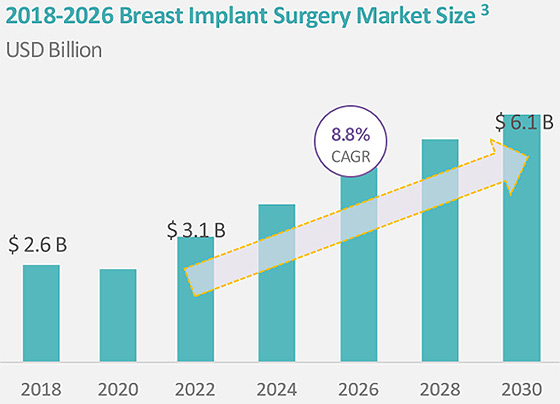 2018~2026 Breast Implant Sugery Market Size